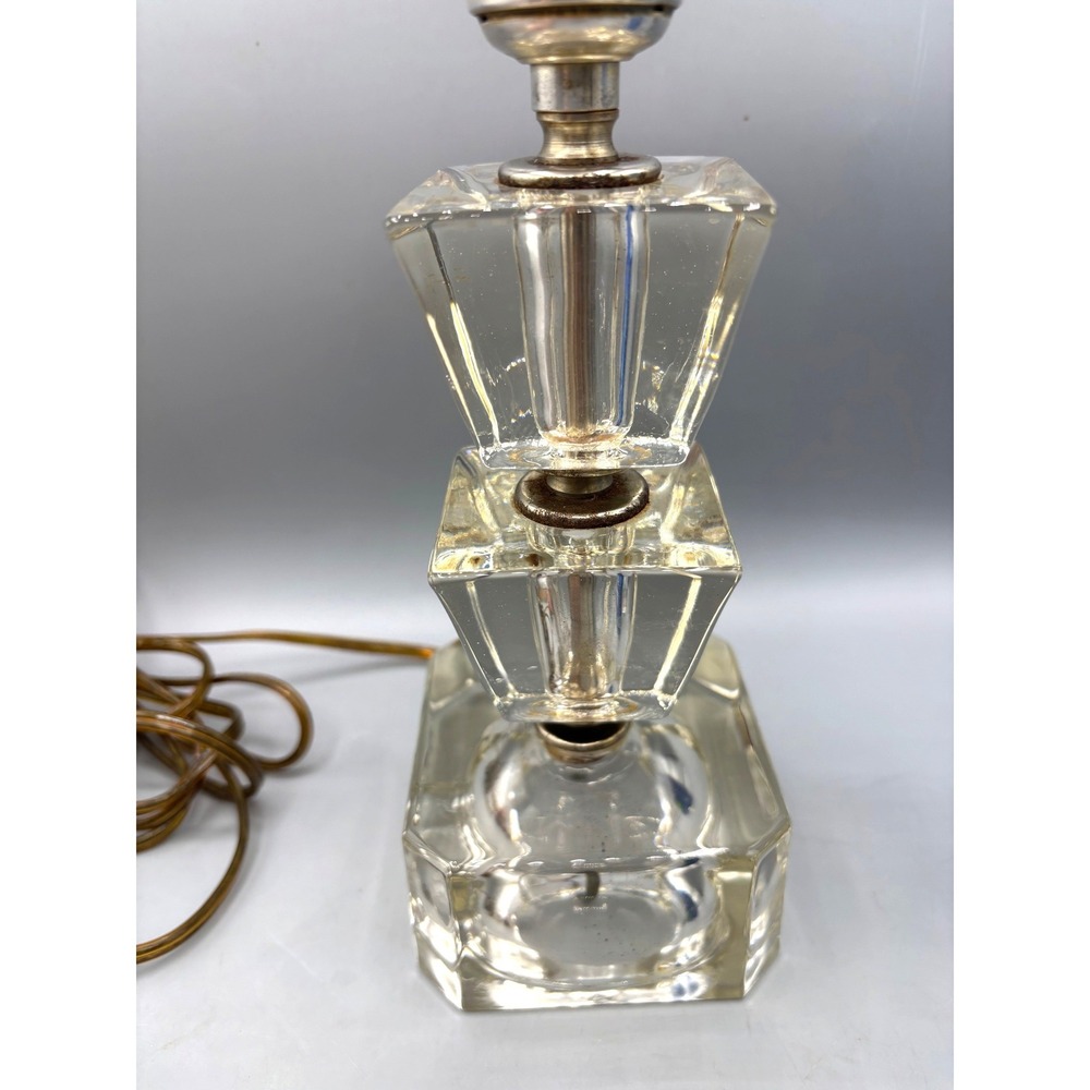 Vintage Art Deco Stacked Glass Table Lamp MCM Boudoir Vanity Light - Picture 2 of 9